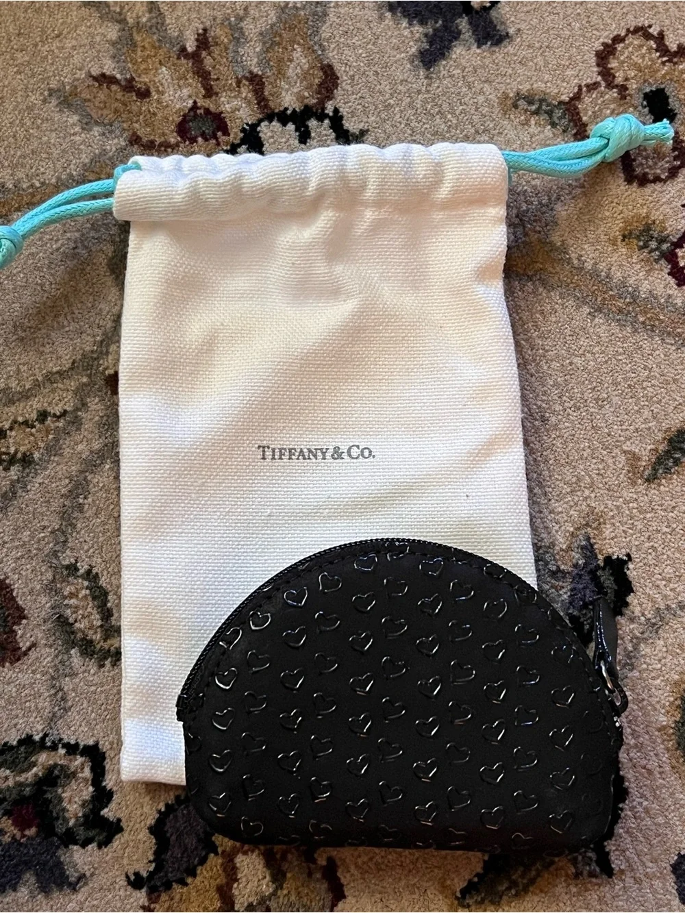 Tiffany & Co. Elsa Paretti Open Heart Black Heart Leather Zip Pouch Coin Purse